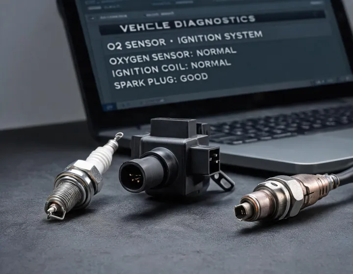 NGK ignition electrical parts on technician workbench